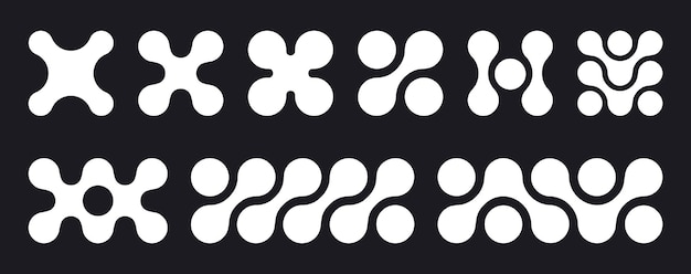 Abstract metaball figures Metaball connected shapes round blobs icons flat vector illustration set Liquid molecule shapes on white
