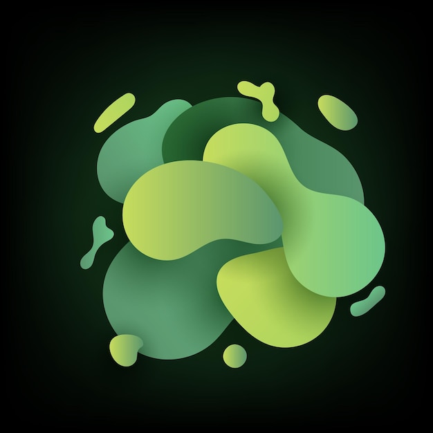 abstract modern dynamic liquid form green color on dark background. 