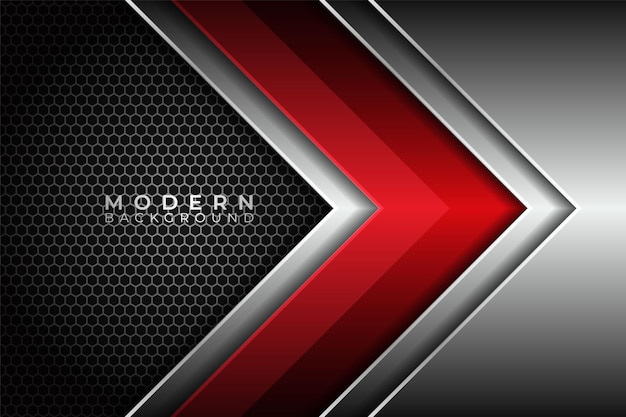 abstract modern metallic glossy overlapped arrow red silver with dark background