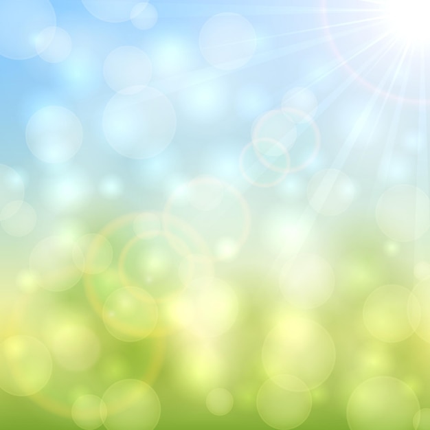 Abstract natural background with bokeh light and sun beams illustration