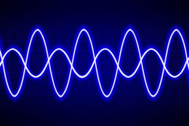 Abstract neon blue cosine curve pattern on dark oscilloscope digital screen