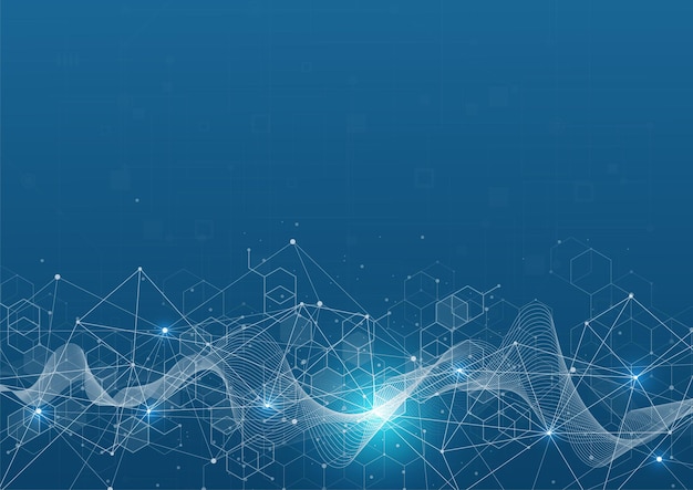 Abstract network technology communication blue hexagons background Connection concept