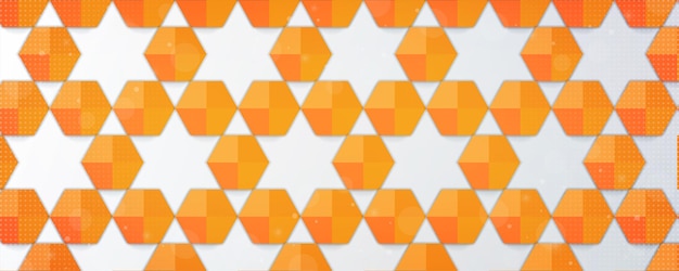 Abstract orange hexagon shape pattern background design with mesh black shadow vector