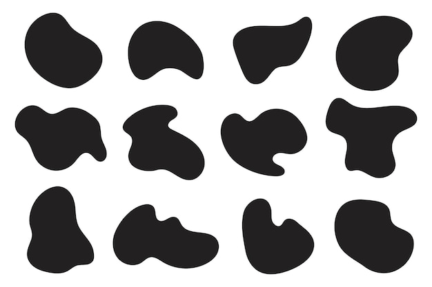 abstract organic blob shapes set different liquid shapes pebble black decorative elements