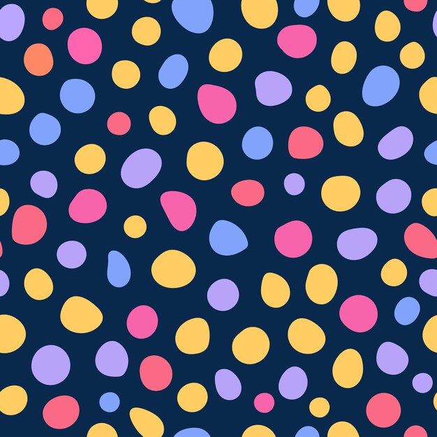 Abstract pattern with hand drawn round elements colorful design on the dark blue background.
