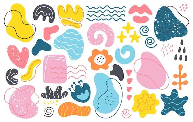 abstract plant elements, straight and curled lines in the doodle style. dots and circles.