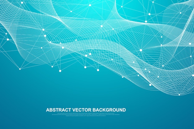 Abstract plexus background with connected lines and dots. Plexus geometric effect. Digital data visualization. Futuristic technology style low-poly element for design. Vector illustration.