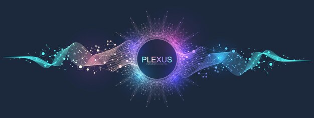 Abstract plexus background with connected lines and dots Quantum computer technology