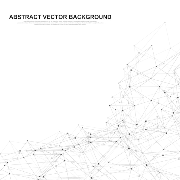 Abstract plexus background with connected lines and dots. Wave flow. Plexus geometric effect Big data with compounds. Lines plexus, minimal array. Digital data visualization. Vector illustration