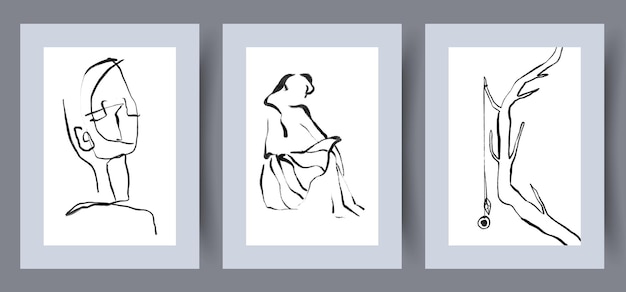Abstract portrait people branch wall art print