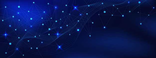 Abstract science and technology background with network connection dots lines and wave flows