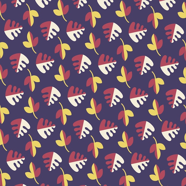 abstract seamless leaves pattern on a purple background leafy botanical pattern vector wallpaper