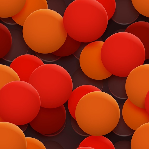 Abstract seamless pattern of holes and circles with shadows in orange colors on black background