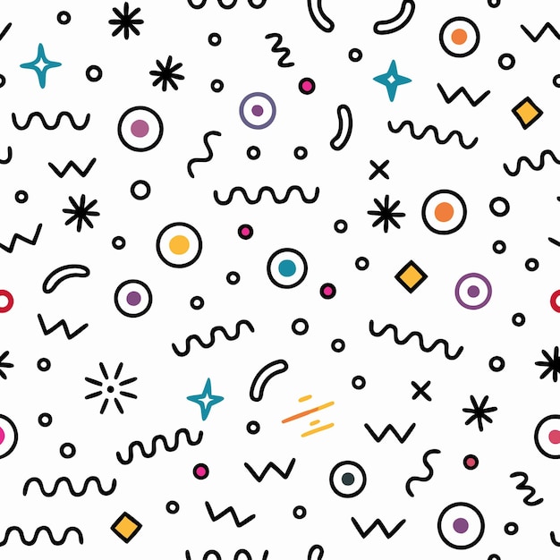 Abstract seamless pattern with geometric shapes and wavy lines