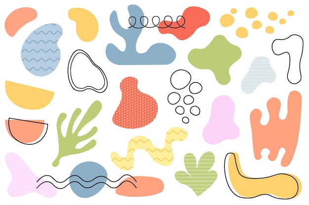 abstract shapes and bubbles mega set in flat cartoon design bundle elements of colorful doodle wavy blobs irregular decorative blobs with line borders vector illustration isolated graphic objects