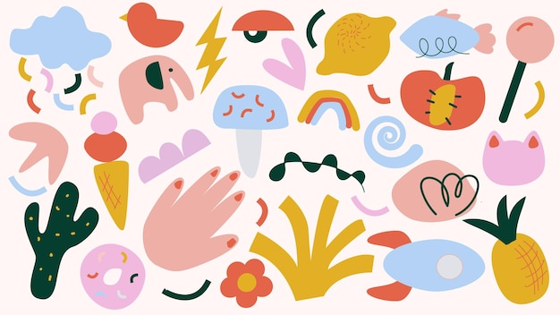Abstract shapes Background. Hand drawn various shapes and doodle objects. Minimal covers design. Set of abstract Patterns. Vector illustration