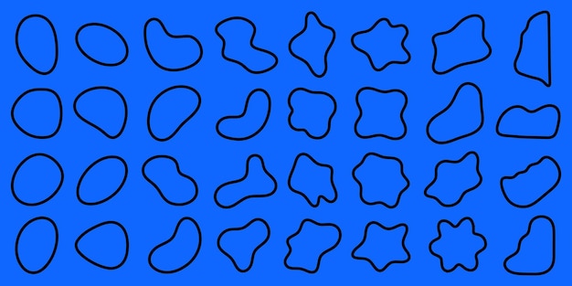 Abstract shapes on a blue background Various abstract shapes outlined in black Blue background highlights the abstract shapes creating a modern look Black shape vector set