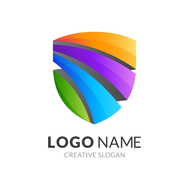 abstract shield logo with 3d colorful style