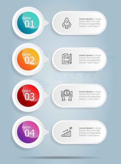 abstract tab bar vertical infographics presentation element template with business icon 4 option vector illustration background
