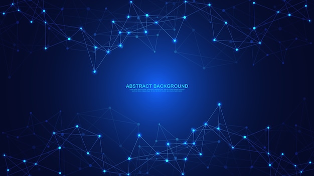 Abstract technology background with connecting dots and lines. Digital technology of global network connection and communication.