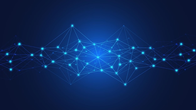 Abstract technology background with connecting dots and lines. Digital technology of global network connection and communication.