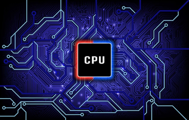 Abstract technology chip processor background circuit board and html code3D illustration blue technology background vector