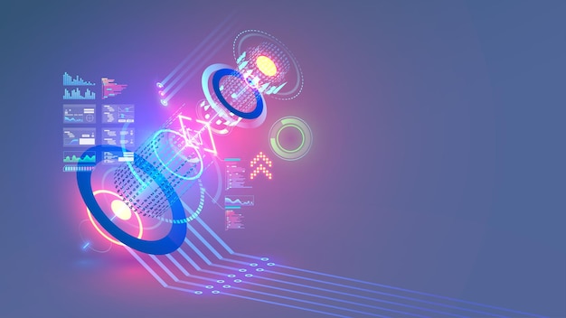 Abstract technology conceptual background Digital futuristic 3d virtual reality interface Electronic hardware tech illustration Quantum computing processor future computer technology CAD systems