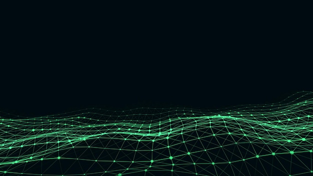 Abstract technology wave of particles Big data visualization Vector background with motion dots and lines Artificial intelligence