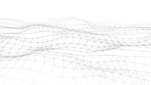 Abstract technology wave of particles Big data visualization Vector background with motion dots and lines Artificial intelligence