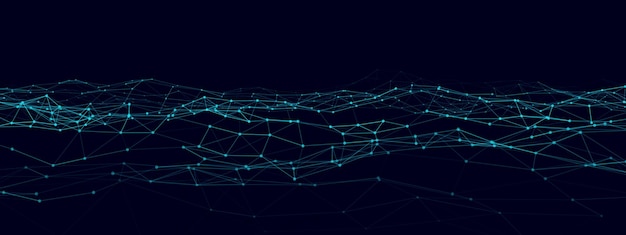 Abstract technology wave of particles Big data visualization Vector background with motion dots and lines Artificial intelligence