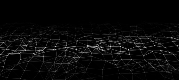 Abstract technology wave of particles Big data visualization Vector background with motion dots and lines Artificial intelligence