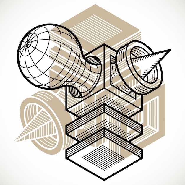 abstract trigonometric construction, vector dimensional design template.