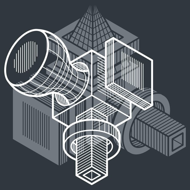 abstract trigonometric construction, vector dimensional design template.