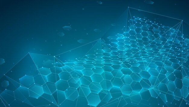 Abstract vector background with hexagons. landscape of the virtual world. 3d design