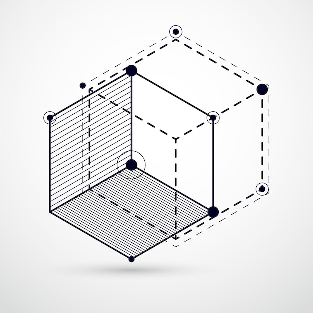 abstract vector composition with simple geometric figures, symbols, art black and white background. technical plan, abstract engineering draft for use in graphic and web design.