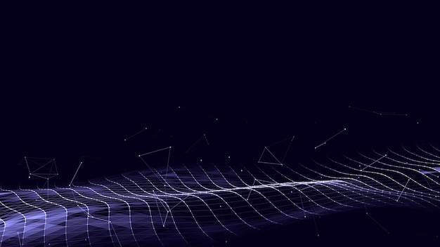 Abstract vector technology wave of particles Big data visualization Background with motion dots and lines Artificial intelligence