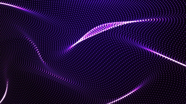 Abstract vector wavy texture with glowing dots Particle flow Cyber technology vector illustration