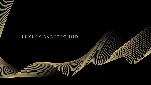 Abstract wave lines luxury shiny gold color on black background Futuristic flow of shining gold line waves Suitable for banners posters covers brochures flyers websites