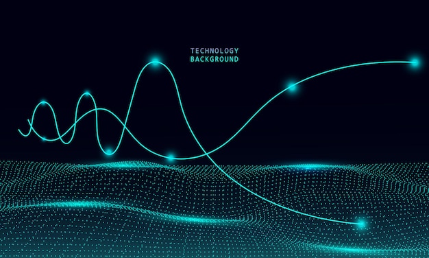 Abstract wave technology background with blue light smooth and flow