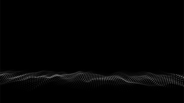 Abstract wave with light on black background Science background with moving dots and lines Network connection technology Digital structure with particles Vector illustration