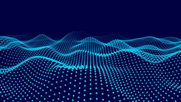 Abstract wave with moving dots Flow of particles Cyber technology illustration