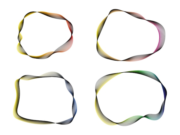 Abstract wavy frames set on white Colorful flowing line art creating unique organic shapes
