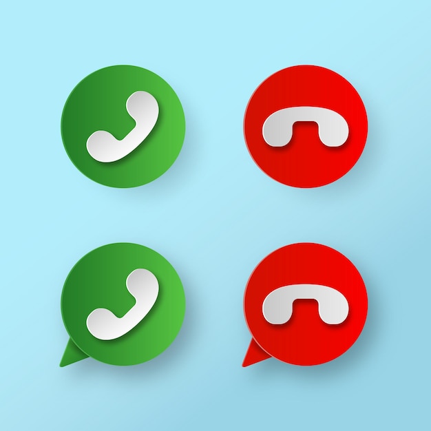 Accept and decline Green and red phone handset in chat bubble icon in paper cut style