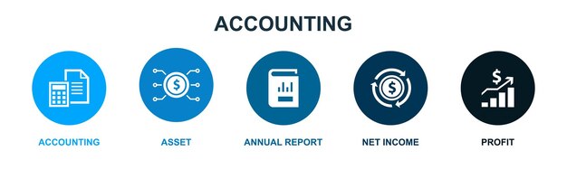 accounting asset annual report net income profit icons infographic design template creative concept with 5 steps
