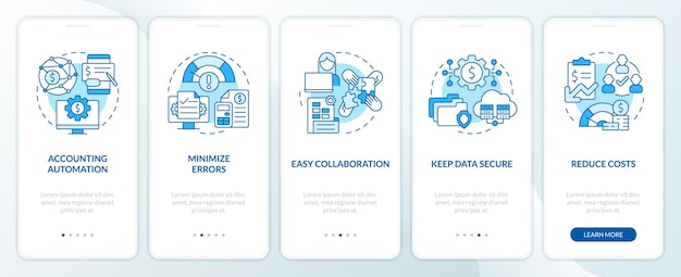 accounting software benefits blue onboarding mobile app screen