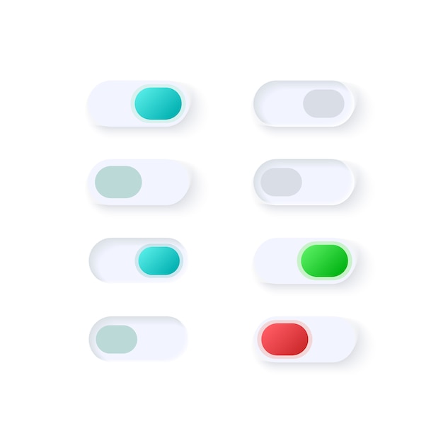 Active and inactive switches UI elements kit. Turn buttons   icon, bar and dashboard template. Web  widget collection for mobile application with light theme interface