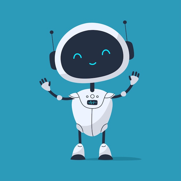 Adorable robot waving hello with a joyful expression friendly and positive futuristic character
