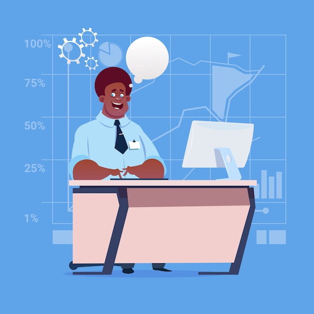 african american business man sitting desk 