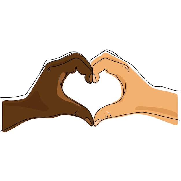 African black and Caucasian white skin color hands make a heart together vector