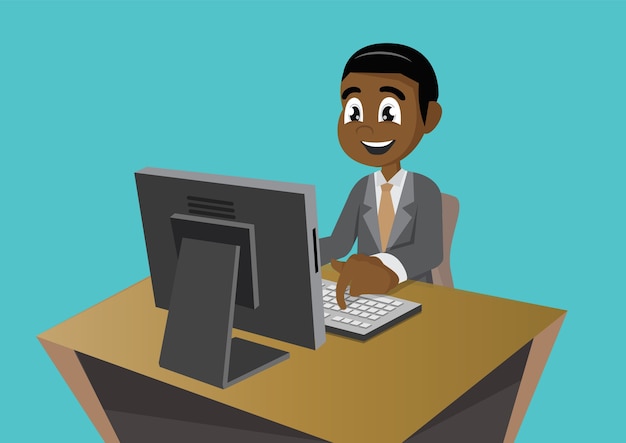 African Businessman working on computer